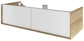Mobile da bagno sotto lavabo SENSEA Neo Frame bianco e noce laccato lucido L 120 x H 32 x P 48 cm 2 cassetti, lavabo non incluso
