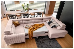 Divano angolare rosa allungabile/con contenitore (con penisola a destra/a U) Louis – ELTAP