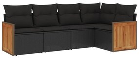 Set Divani da Giardino 5 pz con Cuscini in Polyrattan Nero