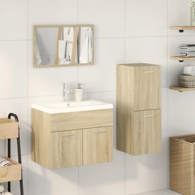 Set mobili da bagno 3 pz rovere sonoma in legno multistrato