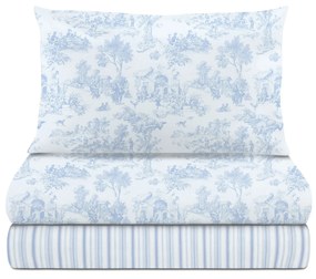 Completo letto 1 piazza e mezza azzurro Toile de Jouy