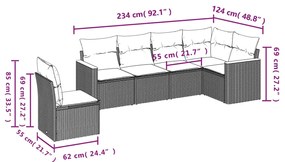 Set Divano da Giardino 6 pz con Cuscini Nero in Polyrattan