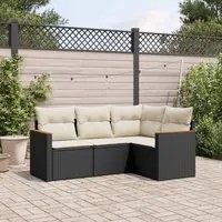 Set Divani da Giardino 4 pz con Cuscini Nero in Polyrattan 3258332