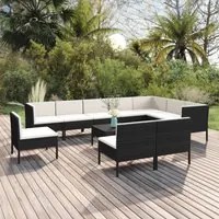 Set Divani da Giardino 11 pz con Cuscini in Polyrattan Nero 3094452