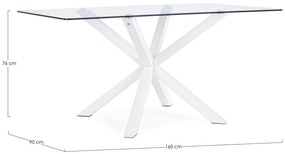 Tavolo rettangolare MAY in vetro, gamba incrociata acciaio bianco 160&#215;90 cm