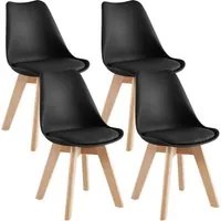 Set 4 Sedie Sala Da Pranzo Ufficio Con Gambe In Legno Di Faggio Schienale Ergonomico Seduta Imbottita In SimilPelle Sedia Cucina Soggiorno Sala Attesa Eleganti Moderne Robuste Solide - Nero