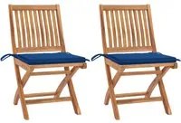 Sedie da Giardino 2 pz con Cuscini Blu Reale Massello di Teak cod mxl 74944