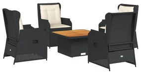 Set divani da giardino 5 pz con cuscini nero in polyrattan