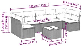 Set divano da giardino 8 pz con cuscini beige in polyrattan