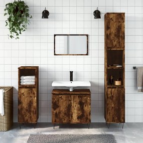 Set Mobili Da Bagno 3 Pz Rovere Fumo İn Legno Multistrato /