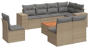 Set divano da giardino 9 pz con cuscini beige in polyrattan