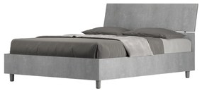 Letto Matrimoniale Francese 140x190 cm con Rete e Contenitore Demas Testata Inclinata Cemento