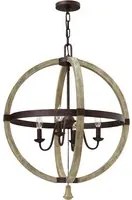 Lampadario Industrial Nordico Middlefield Acciaio Ferro Ruggine Legno 4 Luci E14