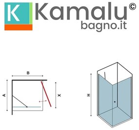 Kamalu - box doccia angolo 85x90 porta battente 85 e fisso 90 modello ks2800s