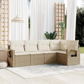 Set Divano da Giardino 5 pz con Cuscini Beige in Polyrattan