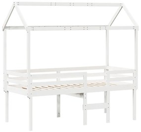 Letto a soppalco con tetto bianco 80x200 cm in legno di pino