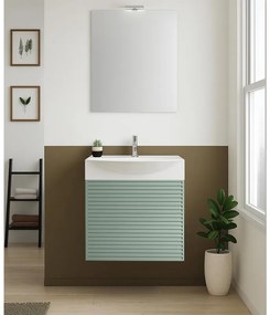 Mobile sottolavabo, lavabo e specchio con illuminazione Mini50s per vasca centrale laccato opaco verde timo L 50 x H 58 x P 40 cm, 1 anta
