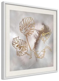 Poster  Golden Monstera Leaves  Cornice Quadri Cornice nera con pass-partout, Larghezza x Altezza Home decor 30x30