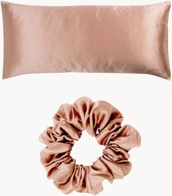 Set federa in raso di seta di gelso 22 Momme 6A Premium Athena con elastico per capelli, set da 2