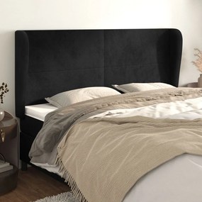 Testiera Ad Orecchio Nera 203x23x118/128 Cm İn Velluto /
