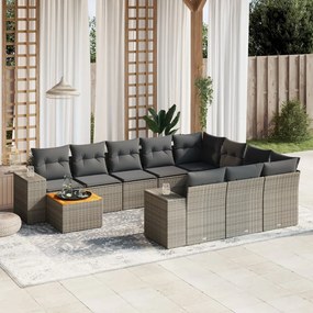 Set Divani da Giardino 11 pz con Cuscini Beige in Polyrattan