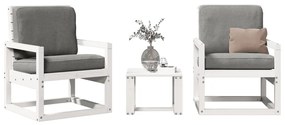 Set Salotto Da Giardino 3 Pz Bianco İn Legno Massello Di Pino /