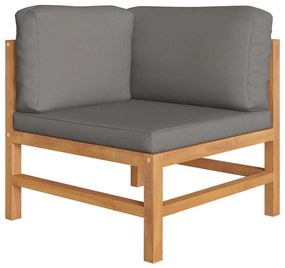 Set divani giardino 5pz cuscini grigi in legno massello di teak