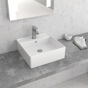 New Line Xr2 Lavabo 38,5x38,5 quadro Da Appoggio con bordo rubinetteria In Porcellana Bianco