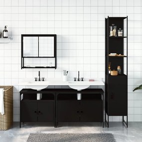 Set mobili da bagno 4 pz nero in legno multistrato