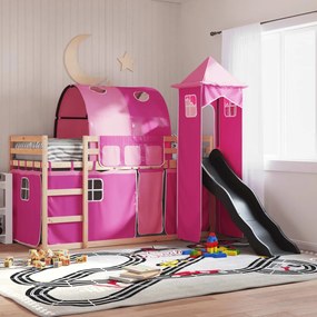 Letto A Castello Con Scivolo E Tende Rosa 90x190 Cm /