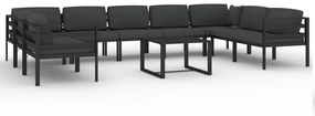 Set divani da giardino 10 pz con cuscini in alluminio antracite