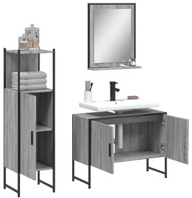 Set mobili da bagno 3 pz grigio sonoma in legno multistrato