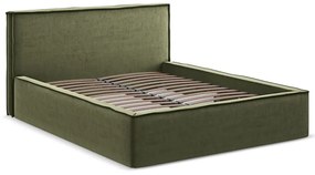 Letto matrimoniale imbottito verde con vano contenitore con griglia 180x200 cm Anani - Makamii