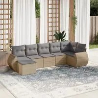 Set Divani da Giardino 7 pz con Cuscini Beige in Polyrattan 3221678