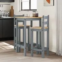 Set da Bar 3 pz Grigio in Legno Massello di Pino 4005688