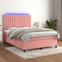 Letto a Molle con Materasso e LED Rosa 140x190 cm in Velluto 3136364