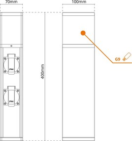 Paletto da Giardino Rettangolare Doppia Presa Corrente 40cm G9 - Corten
