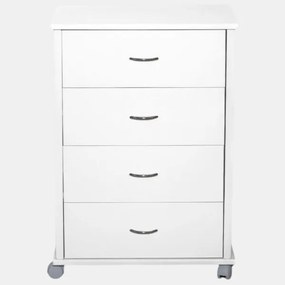 Cassettiera con ruote ICON 58X83h cm in Legno di Faggio a 4 Cassetti Laccato Bianco
