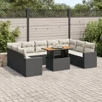 Set Divani da Giardino 10pz con Cuscini in Polyrattan Nero 3327080