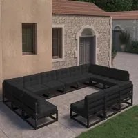 Set Divani da Giardino 13 pz con Cuscini Massello di Pino Nero cod mxl 39589