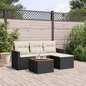 Set divani da giardino 5 pz con cuscini in polyrattan nero