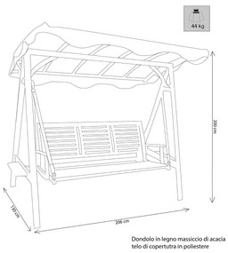 ADAMAS - dondolo da giardino in legno massiccio di acacia 3 posti
