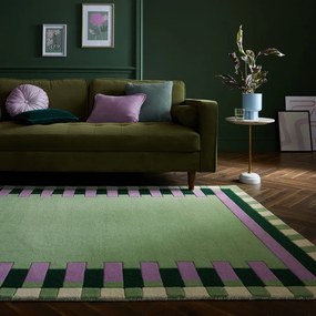 Tappeto verde in lana e viola tessuto a mano 120x170 cm Kai Wool Border - Flair Rugs