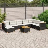 Set Divani da Giardino 9 pz con Cuscini Nero in Polyrattan 3261959