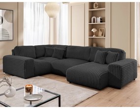 Divano angolare grigio scuro (con penisola a sinistra/a U) rivestito in velluto a coste Justin – Ropez