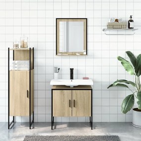 Set di mobili da bagno 3 pz rovere sonoma in legno multistrato