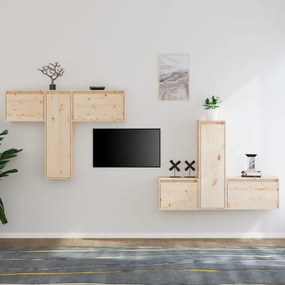 Mobili Porta Tv 6 Pz İn Legno Massello Di Pino /