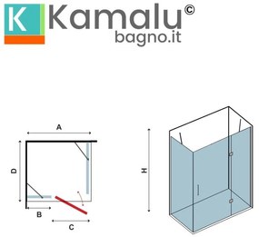Kamalu - box doccia 100x70 anta battente vetro anticalcare 8mm altezza 200h kt5000