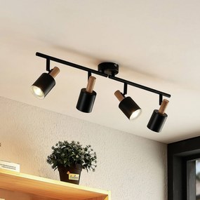 Lindby fatto da soffitto Junes, a 4 luci, 74 cm, nero, legno