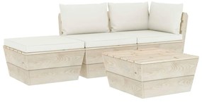 Set divani da giardino su pallet 4 pz con cuscini legno abete